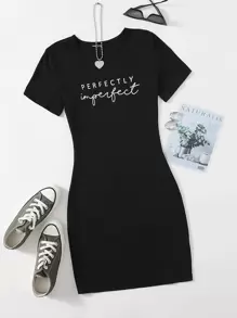 SHEIN Unity Letter Graphic Bodycon Dress - Black - View 1