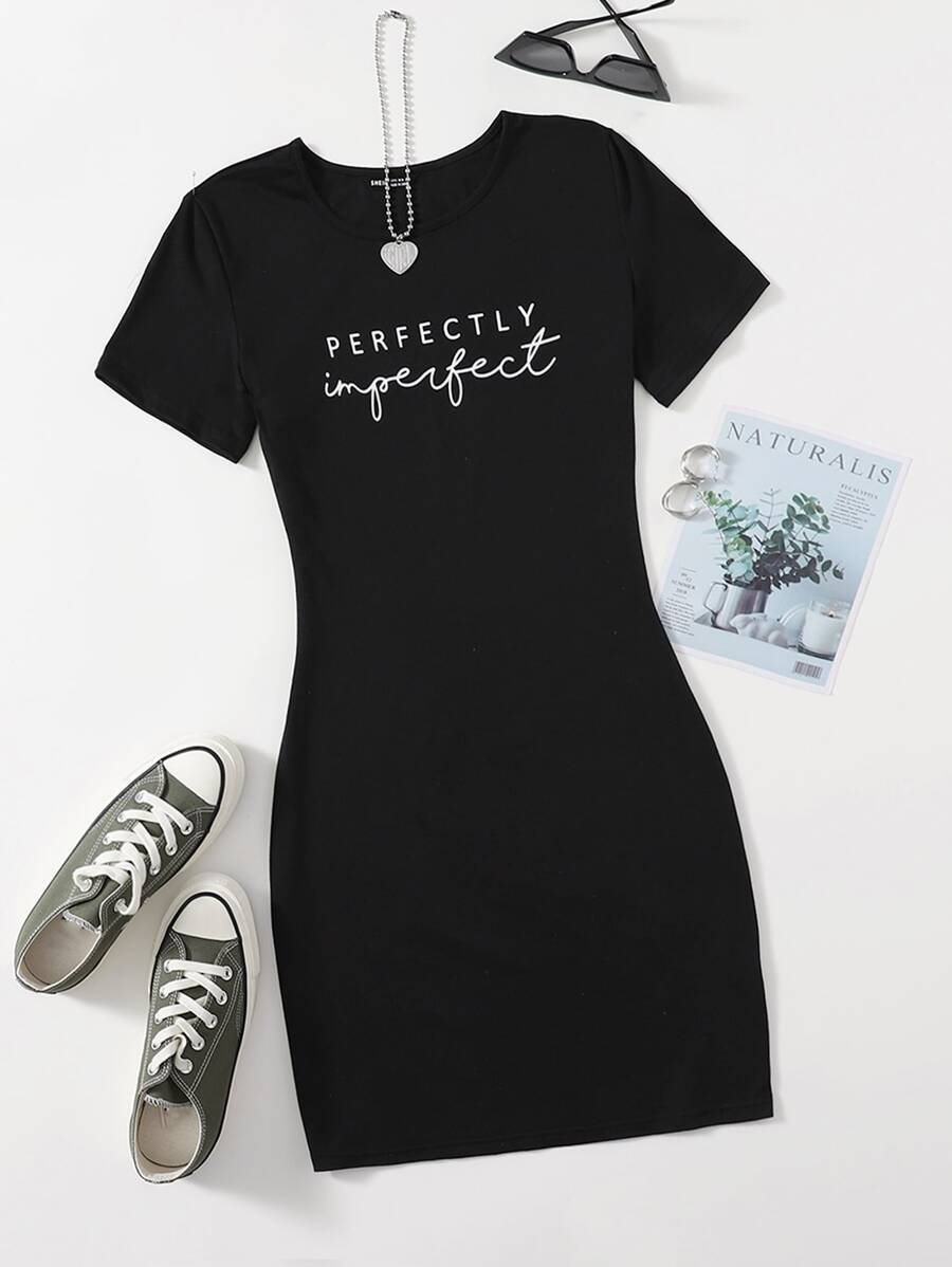 SHEIN Unity Letter Graphic Bodycon Dress - Black - View 1
