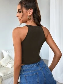 SHEIN Privé Áo hai dây Dây kéo màu trơn Giải trí - Màu nâu Sô-cô-la - Xem 2