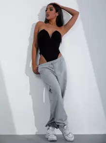 SHEIN Unity Áo liền quần chặt màu trơn Gợi cảm - màu đen - Xem 5