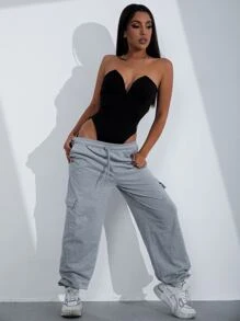 SHEIN Unity Áo liền quần chặt màu trơn Gợi cảm - màu đen - Xem 6