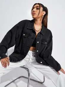 SHEIN EZwear Button Up Drop Shoulder Denim Coat
