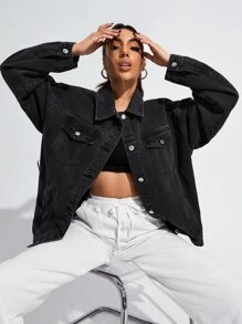 SHEIN EZwear Button Up Drop Shoulder Denim Coat