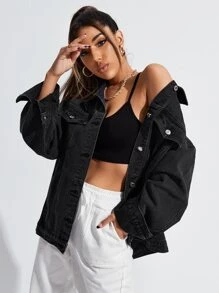 SHEIN EZwear Button Up Drop Shoulder Denim Coat