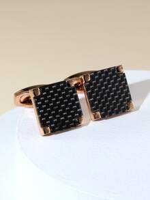 1 đôi khuy măng sét vuông màu đen mạ vàng hồng bằng đồng dành cho nam giới - Hoa hồng vàng - Xem 4