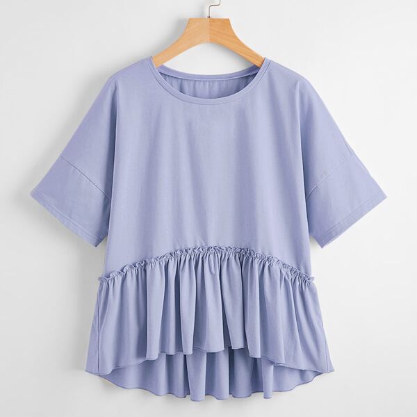 

High Low Ruffle Hem Tee, Purple