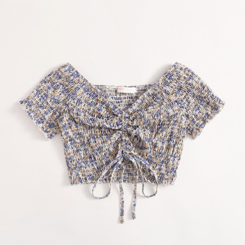 

Ditsy Floral Ruched Shirred Crop Top, Multicolor