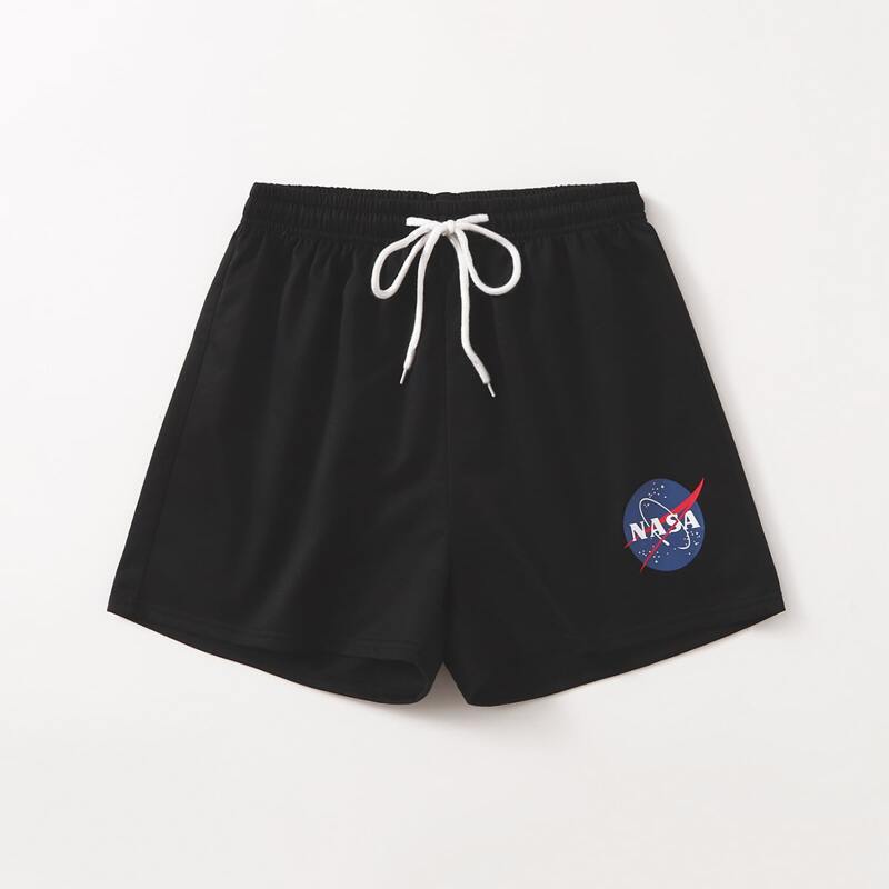 

Letter Graphic Track Shorts, Black