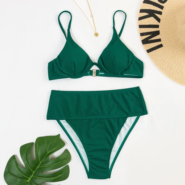 

Underwire High Waisted Bikini Swimsuit, Dark green