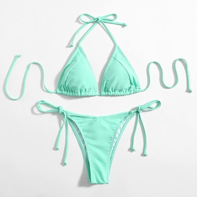 

Solid Tie Side Bikini Swimsuit, Mint green