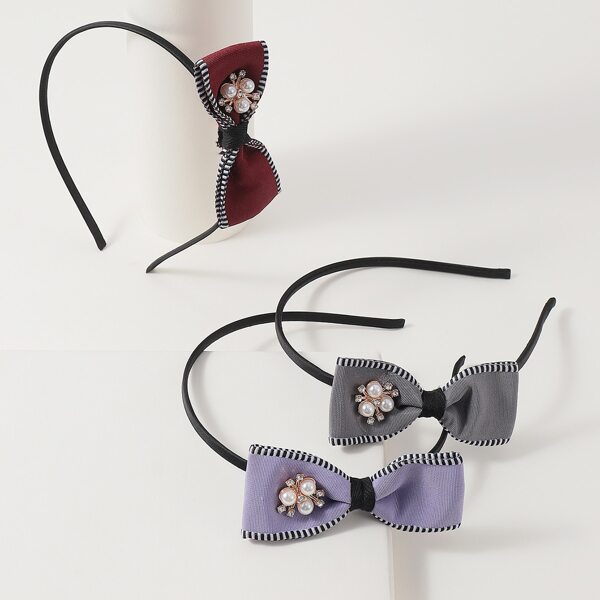 

3pcs Girls Bow Decor Headband, Multicolor
