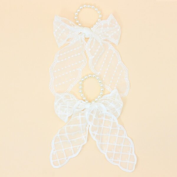 

2pcs Toddler Girls Faux Pearl & Bow Decor Hair Tie, White