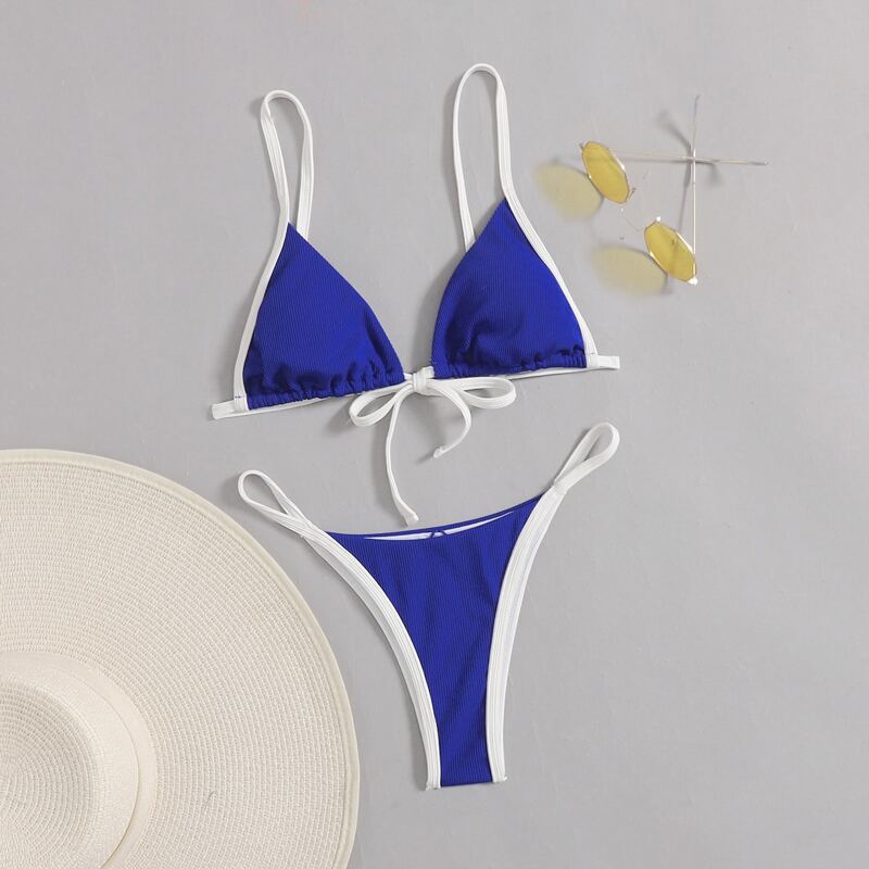 

Solid Contrast Binding Bikini Swimsuit, Multicolor