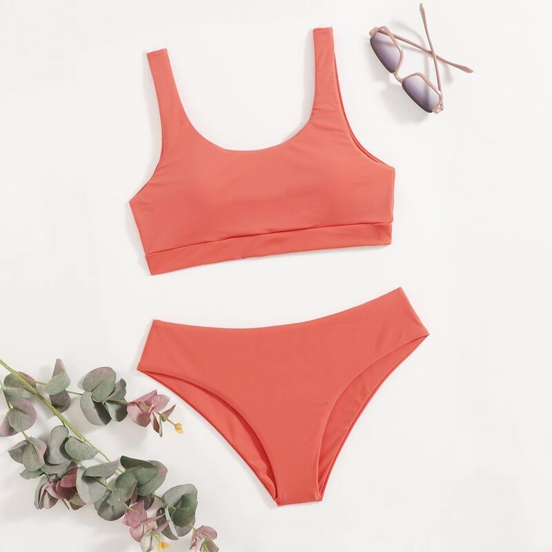 

Solid Tank Bikini Swimsuit, Watermelon pink