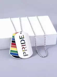 Fashionable and Popular Men LGBT Rainbow Striped Geometric Charm Necklace Stainless Steel for Jewelry Gift and for a Stylish Look - Silver - View 1