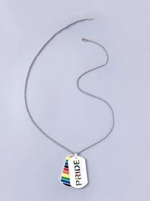 Fashionable and Popular Men LGBT Rainbow Striped Geometric Charm Necklace Stainless Steel for Jewelry Gift and for a Stylish Look - Silver - View 2