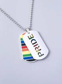Fashionable and Popular Men LGBT Rainbow Striped Geometric Charm Necklace Stainless Steel for Jewelry Gift and for a Stylish Look - Silver - View 3