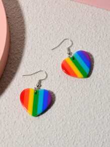 Rainbow Striped Heart Drop Earrings - Multicolor - View 1