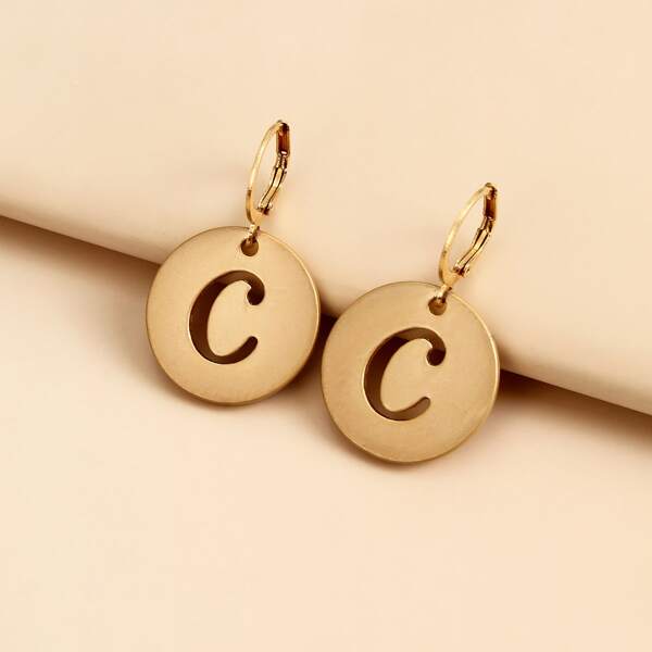 

Hollow Out Letter Drop Earrings, Gold
