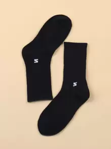 Men Letter Graphic Crew Socks - Black - View 1