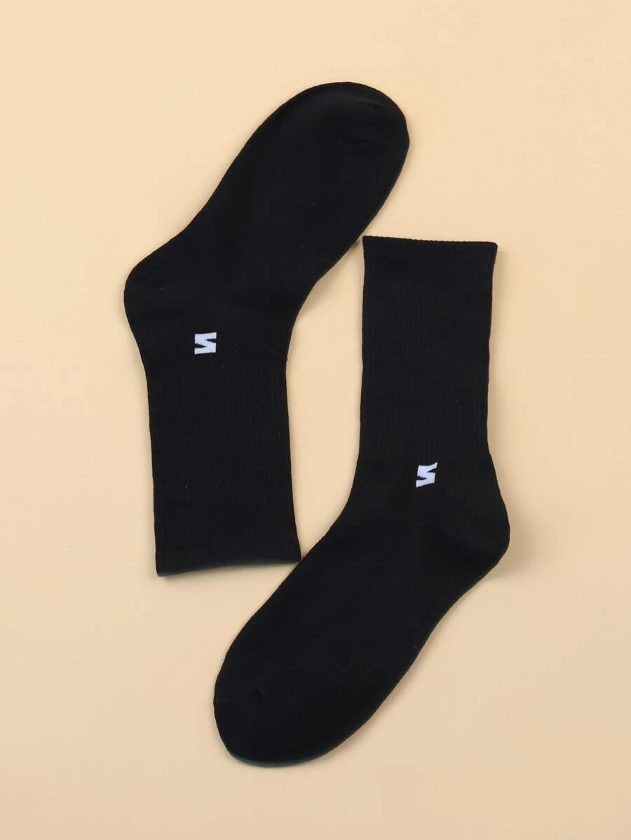 Men Letter Graphic Crew Socks - Black - View 1