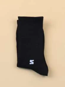 Men Letter Graphic Crew Socks - Black - View 2