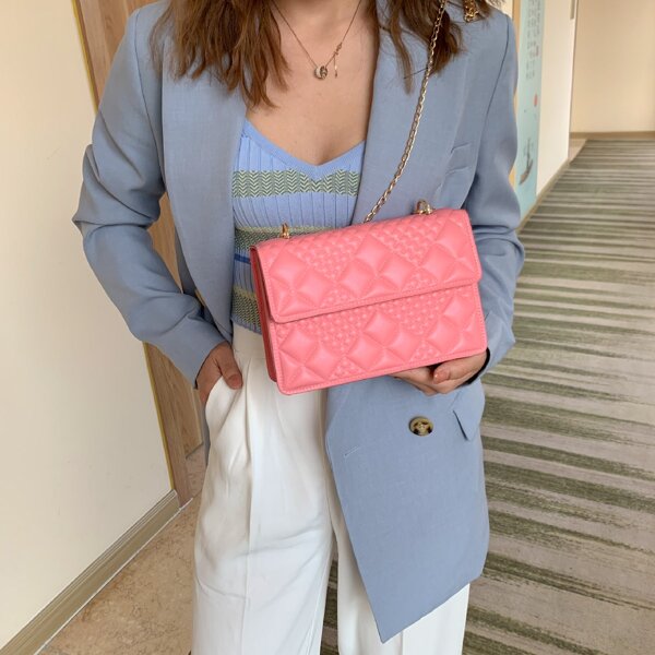 

Quilted Flap Chain Crossbody Bag, Hot pink