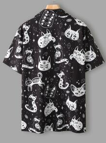 Manfinity Men Cat And Galaxy Print Button Front Shirt Without Tee - Black - View 2