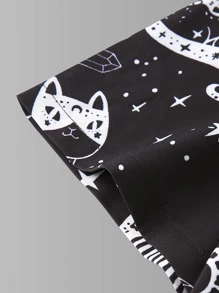 Manfinity Men Cat And Galaxy Print Button Front Shirt Without Tee - Black - View 3