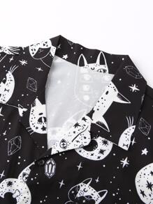 Manfinity Men Cat And Galaxy Print Button Front Shirt Without Tee - Black - View 4