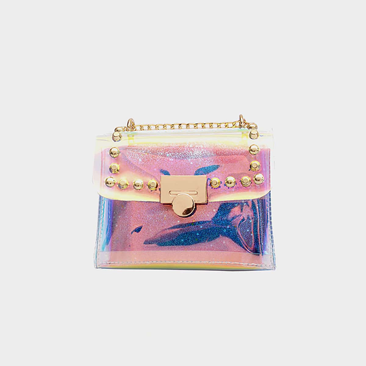 

Holographic Chain Crossbody Bag, Clear