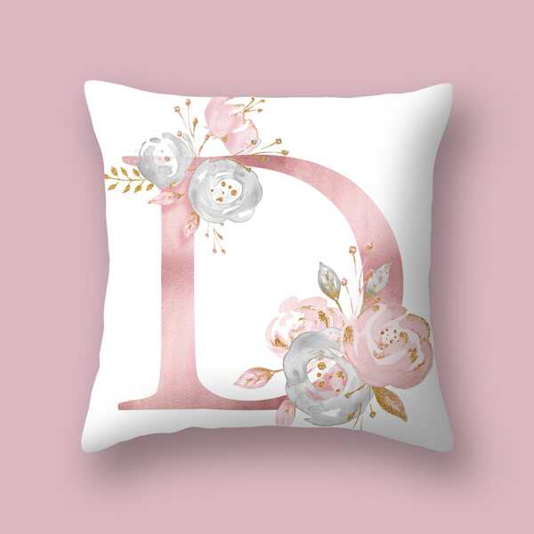 

Alphabet Print Cushion Cover Without Filler, Pink