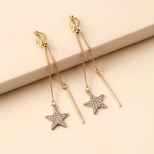 

Rhinestone Star Charm Drop Earrings, Gold
