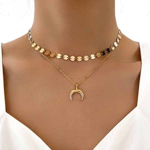 

Round Disc Decor Layered Necklace, Gold