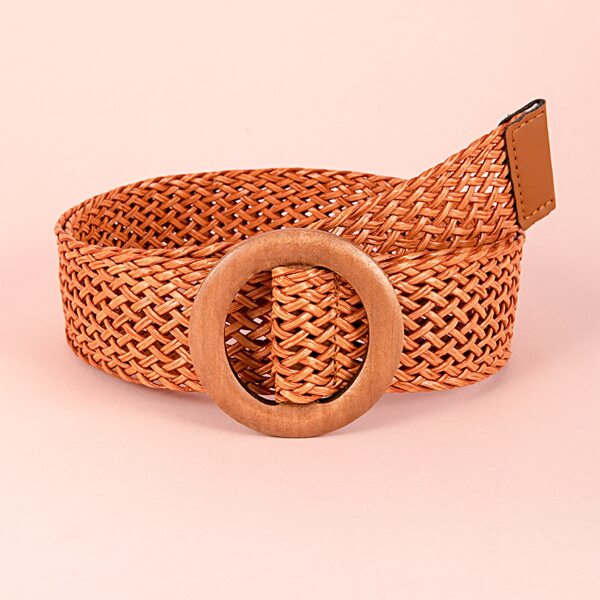 

Round Buckle Woven Belt, Brown