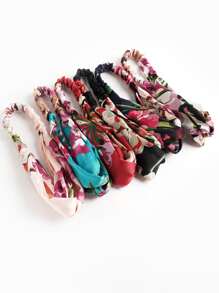 6pcs/Pack Satin Floral Crossover Knotted Elastic Hair Bands For Women Headband Turban Headband Sweatband