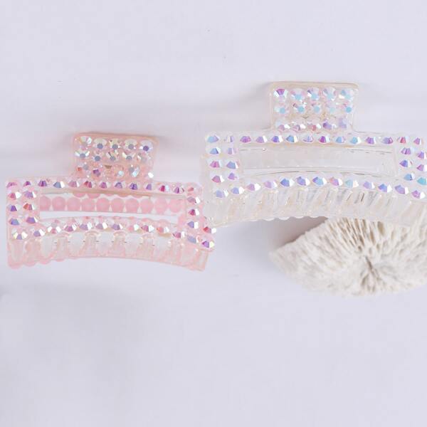 

2pcs Rhinestone Decor Hair Claw, Multicolor
