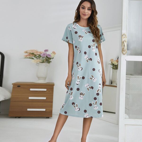 

Rabbit And Polka Dot Nightdress, Mint blue