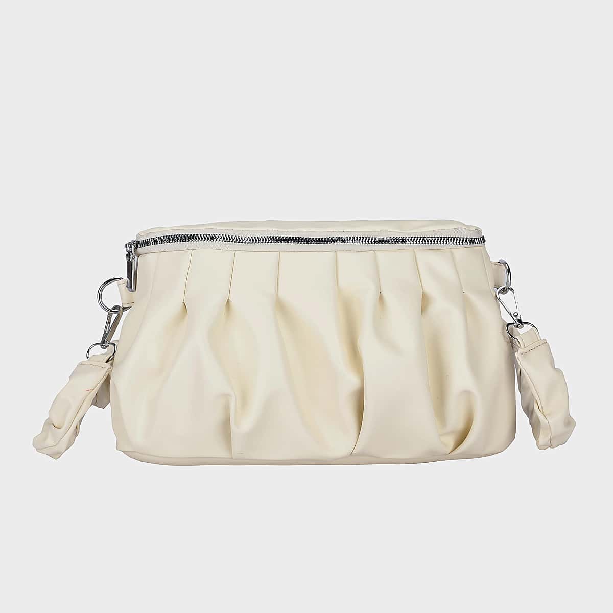 

Solid Ruched Baguette Bag, Beige