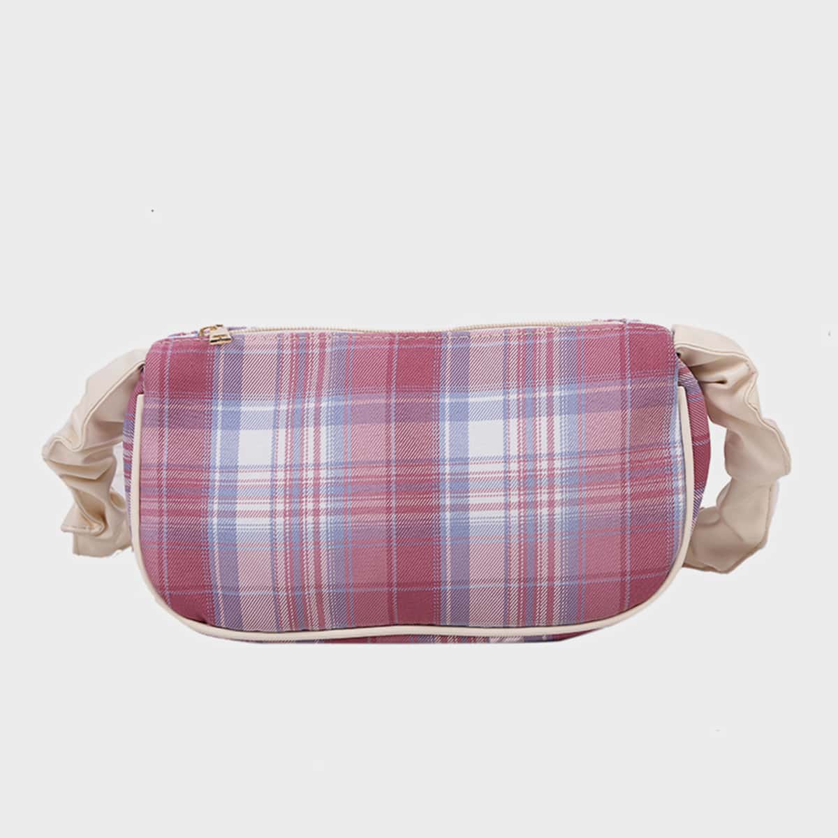 

Plaid Ruched Strap Baguette Bag, Multicolor