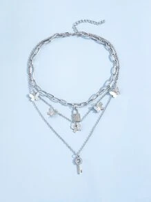 Collar a capas con mariposa - Plateado - Ver 2