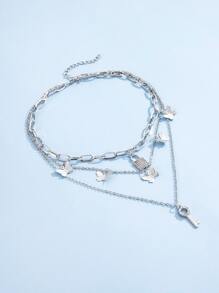 Collar a capas con mariposa - Plateado - Ver 3