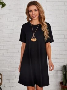 EMERY ROSE Vestido Liso Casual - Negro - Ver 1