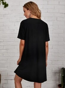 EMERY ROSE Vestido Liso Casual - Negro - Ver 2