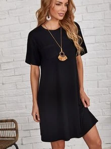 EMERY ROSE Vestido Liso Casual - Negro - Ver 3