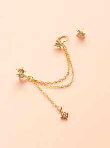 Pendientes De Clip Estrella Ocho Puntas Decoración Zirconia - Amarillo Oro - Ver 2