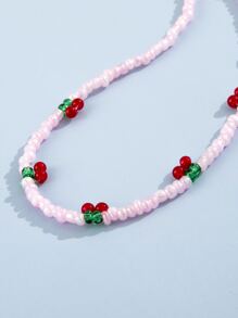 Cherry Decor Beaded Necklace - Pink - View 3
