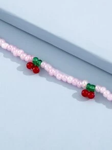 Cherry Decor Beaded Necklace - Pink - View 6
