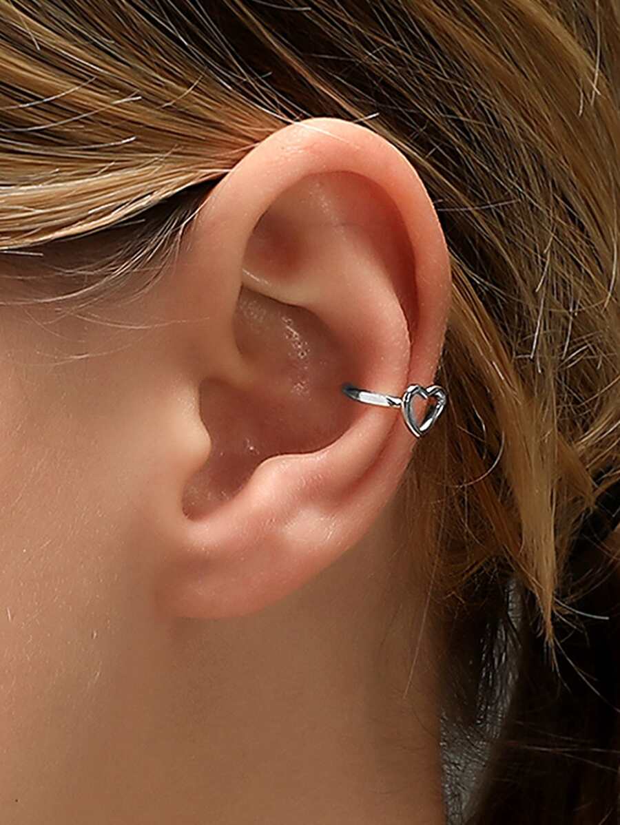 1pc Heart Decor Ear Cuff - Bạc - Xem 1