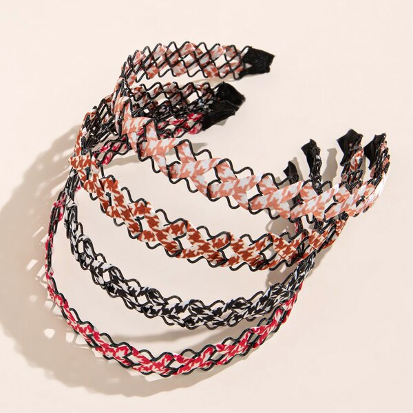 

4pcs Houndstooth Print Headband, Multicolor